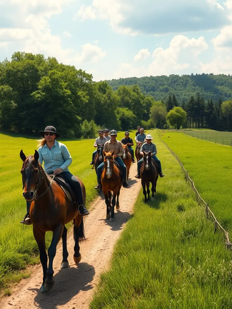A group of riders navigating a mountain trail course during a WESTERNHORSE-SPIRIT training session, emphasizing skill development and teamwork.